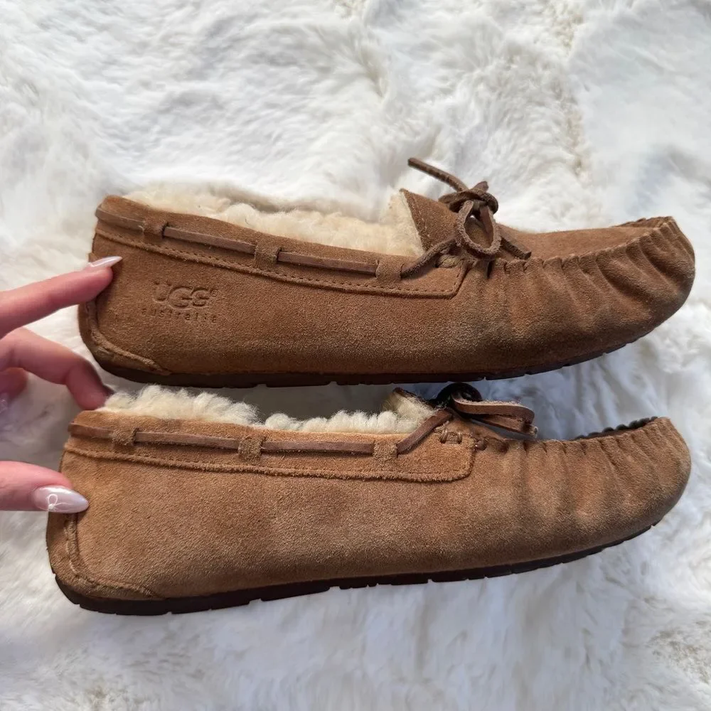 UGG Fur Moccasin Slippers 5 - Chestnut - Picture 3 of 7
